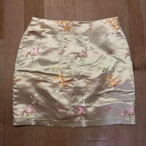 Embroidered satin skirt